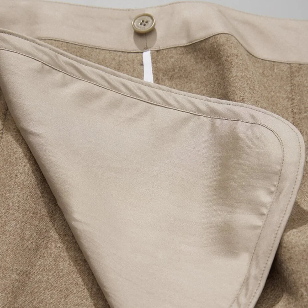 CHICJOC High-End 100% Wool Midi Wrap Skirt w/ Silk Waistband – Size 38